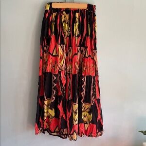 Women's Black, Red & Yellow Patterned Maxi Skirt